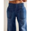 imageCHARTOU Women Boyfriend Wide Leg Denim Pants Back Smocked High Waist Jean Y2K Trendy Long Pants with PocketsDark Blue