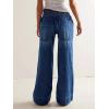 imageCHARTOU Women Boyfriend Wide Leg Denim Pants Back Smocked High Waist Jean Y2K Trendy Long Pants with PocketsDark Blue