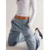 imageCHARTOU Women Boyfriend Wide Leg Denim Pants Back Smocked High Waist Jean Y2K Trendy Long Pants with PocketsLight Blue