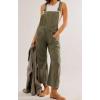 imageCHARTOU Women Casual Denim Bib Overalls Baggy Barrel Jeans Y2k Wide Leg Denim Jumpsuit Mid Rise Boyfriend Harem PantsArmy Green
