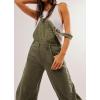 imageCHARTOU Women Casual Denim Bib Overalls Baggy Barrel Jeans Y2k Wide Leg Denim Jumpsuit Mid Rise Boyfriend Harem PantsArmy Green