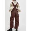 imageCHARTOU Women Casual Denim Bib Overalls Baggy Barrel Jeans Y2k Wide Leg Denim Jumpsuit Mid Rise Boyfriend Harem PantsChocolate