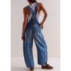 imageCHARTOU Women Casual Denim Bib Overalls Baggy Barrel Jeans Y2k Wide Leg Denim Jumpsuit Mid Rise Boyfriend Harem PantsDark Blue