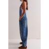 imageCHARTOU Women Casual Denim Bib Overalls Baggy Barrel Jeans Y2k Wide Leg Denim Jumpsuit Mid Rise Boyfriend Harem PantsDark Blue