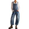 imageCHARTOU Women Casual Denim Bib Overalls Baggy Barrel Jeans Y2k Wide Leg Denim Jumpsuit Mid Rise Boyfriend Harem PantsDark Blue