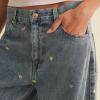 imageCHARTOU Women Embroidered Barrel Jeans Floral Baggy Jeans Loose Mid Rise Wide Leg Denim Pants with PocketsLight Blue
