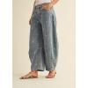 imageCHARTOU Women Embroidered Barrel Jeans Floral Baggy Jeans Loose Mid Rise Wide Leg Denim Pants with PocketsLight Blue