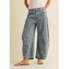 imageCHARTOU Women Embroidered Barrel Jeans Floral Baggy Jeans Loose Mid Rise Wide Leg Denim Pants with PocketsLight Blue