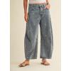 imageCHARTOU Women Embroidered Barrel Jeans Floral Baggy Jeans Loose Mid Rise Wide Leg Denim Pants with PocketsLight Blue