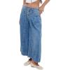 imageCHARTOU Women Flare Wide Leg Jeans Baggy Cropped Mid Rise Jeans Pleated Ruffle Denim Pants with PocketsDark Blue