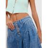 imageCHARTOU Women Flare Wide Leg Jeans Baggy Cropped Mid Rise Jeans Pleated Ruffle Denim Pants with PocketsDark Blue