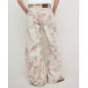 imageCHARTOU Women Floral Denim Wide Leg Pants High Waist Floor Length Baggy Barrel JeansWhite