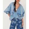 imageCHARTOU Women Half Zip Up Oversized Denim Hoodie Sweatshirt Pullover Boyfriend Patchwork Jean Top StreetwearBlue