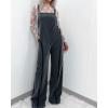 imageCHARTOU Women Loose Fit Denim Jumpsuit Adjustable Straps Wide Leg Long Pants Frayed Jean OverallsBlack