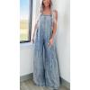 imageCHARTOU Women Loose Fit Denim Jumpsuit Adjustable Straps Wide Leg Long Pants Frayed Jean OverallsBlue