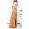 imageCHARTOU Women Loose Fit Denim Jumpsuit Adjustable Straps Wide Leg Long Pants Frayed Jean OverallsTan