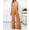 imageCHARTOU Women Loose Fit Denim Jumpsuit Adjustable Straps Wide Leg Long Pants Frayed Jean OverallsTan