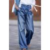 imageCHARTOU Women Loose Wide Leg Jeans Denim Pants Palazzo Jeans Flare Gaucho Pants Lounge Chambray PantsBlue