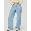 imageCHARTOU Women Mid Waisted Hollow Out Floral Jeans Straight Wide Leg Baggy Jeans Denim PantsBlue