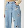 imageCHARTOU Women Mid Waisted Hollow Out Floral Jeans Straight Wide Leg Baggy Jeans Denim PantsBlue