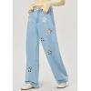 imageCHARTOU Women Mid Waisted Hollow Out Floral Jeans Straight Wide Leg Baggy Jeans Denim PantsBlue