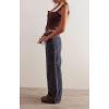 imageCHARTOU Women Patchwork Denim Wide Leg Pants Tie Front Drawstring Floor Length Straight Baggy Boyfriend Jeans with PocketsBlack