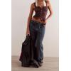 imageCHARTOU Women Patchwork Denim Wide Leg Pants Tie Front Drawstring Floor Length Straight Baggy Boyfriend Jeans with PocketsBlack