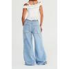 imageCHARTOU Women Patchwork Denim Wide Leg Pants Tie Front Drawstring Floor Length Straight Baggy Boyfriend Jeans with PocketsBlue
