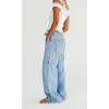imageCHARTOU Women Patchwork Denim Wide Leg Pants Tie Front Drawstring Floor Length Straight Baggy Boyfriend Jeans with PocketsBlue