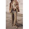 imageCHARTOU Women Patchwork Denim Wide Leg Pants Tie Front Drawstring Floor Length Straight Baggy Boyfriend Jeans with PocketsRetro Blue