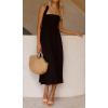 imageCHARTOU Women Sexy Spaghetti Strap Cut Out Smocked Dress Party Backless Flowy Midi Dress with PocketBlack