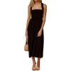 imageCHARTOU Women Sexy Spaghetti Strap Cut Out Smocked Dress Party Backless Flowy Midi Dress with PocketBlack