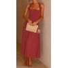 imageCHARTOU Women Sexy Spaghetti Strap Cut Out Smocked Dress Party Backless Flowy Midi Dress with PocketBrown