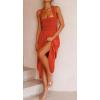 imageCHARTOU Women Sexy Spaghetti Strap Cut Out Smocked Dress Party Backless Flowy Midi Dress with PocketOrange