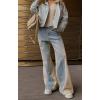 imageCHARTOU Women Side Stripes Patchwork Wide Leg Denim Pants High Rise Straight Jeans with PocketsLight Blue
