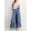 imageCHARTOU Women Wide Leg Baggy Patchwork Jeans Flowy Palazzo Ruffle Denim Flare Pants with PocketsBlue