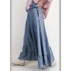imageCHARTOU Women Wide Leg Baggy Patchwork Jeans Flowy Palazzo Ruffle Denim Flare Pants with PocketsBlue