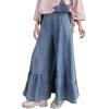 imageCHARTOU Women Wide Leg Baggy Patchwork Jeans Flowy Palazzo Ruffle Denim Flare Pants with PocketsBlue