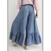 imageCHARTOU Women Wide Leg Baggy Patchwork Jeans Flowy Palazzo Ruffle Denim Flare Pants with PocketsBlue