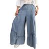 imageCHARTOU Women Wide Leg Baggy Patchwork Jeans Flowy Palazzo Ruffle Denim Flare Pants with PocketsLight Blue
