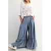 imageCHARTOU Women Wide Leg Baggy Patchwork Jeans Flowy Palazzo Ruffle Denim Flare Pants with PocketsLight Blue
