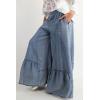 imageCHARTOU Women Wide Leg Baggy Patchwork Jeans Flowy Palazzo Ruffle Denim Flare Pants with PocketsLight Blue