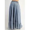 imageCHARTOU Women Wide Leg Baggy Patchwork Jeans Flowy Palazzo Ruffle Denim Flare Pants with PocketsLight Blue