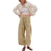 imageCHARTOU Womens Baggy Barrel Pant Wide Leg Horseshoe Ankle Jeans Mid Rise Harem Y2K Denim Pants with PocketsKhaki