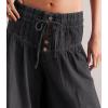 imageCHARTOU Womens Baggy Wide Leg Denim Pants Drawstring Midi Waisted Flare Jeans Ruffle Pleated Button JeansBlack