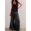 imageCHARTOU Womens Baggy Wide Leg Denim Pants Drawstring Midi Waisted Flare Jeans Ruffle Pleated Button JeansBlack