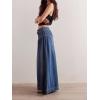 imageCHARTOU Womens Baggy Wide Leg Denim Pants Drawstring Midi Waisted Flare Jeans Ruffle Pleated Button JeansDark Blue