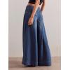 imageCHARTOU Womens Baggy Wide Leg Denim Pants Drawstring Midi Waisted Flare Jeans Ruffle Pleated Button JeansDark Blue
