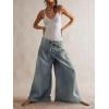 imageCHARTOU Womens Baggy Wide Leg Denim Pants Drawstring Midi Waisted Flare Jeans Ruffle Pleated Button JeansLight Blue