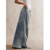 imageCHARTOU Womens Baggy Wide Leg Denim Pants Drawstring Midi Waisted Flare Jeans Ruffle Pleated Button JeansLight Blue